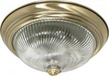 Nuvo 60/230 - 2-Light 13" Flush Light Fixture in Antique Brass Finish with Clear Swirl Glass